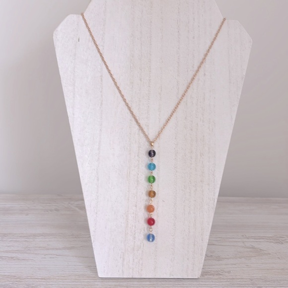 Gold multicolored Chackra necklace - Picture 1 of 8